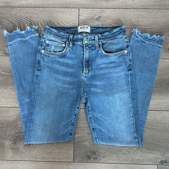 Agolde‎ High Rise Crop Stretch Skinny Blue Jeans Size 25 - Picture 2 of 12
